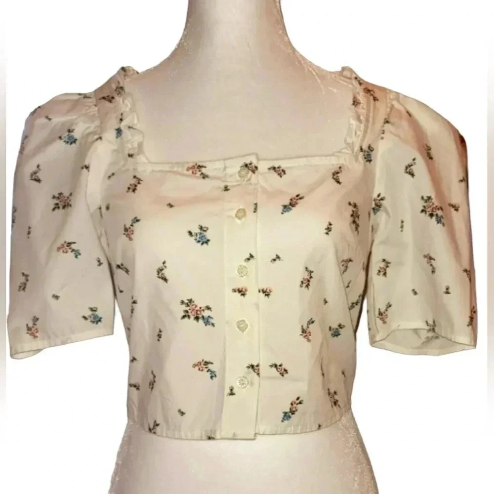 NWT LEVI'S Joella Cotton Puffed Sleeve Crop Top Size XS